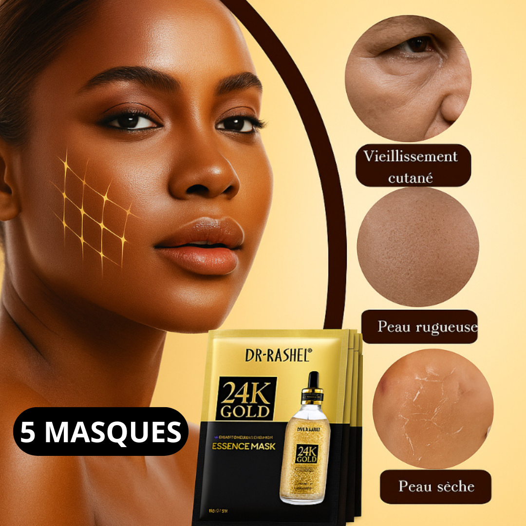 Masque Visage 24K Gold Radiance & Anti-Âge – Lot de 5 Masques (Dr. Rashel, 25 g chacun)
