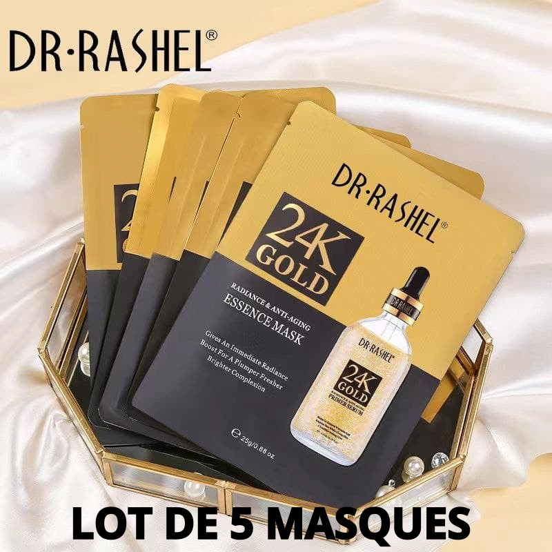 Masque Visage 24K Gold Radiance & Anti-Âge – Lot de 5 Masques (Dr. Rashel, 25 g chacun)
